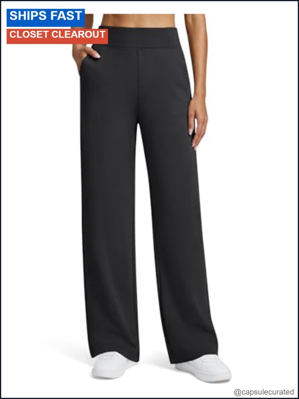 Wide Leg High Waisted Sweatpants Elastic Ribbed Lounge Pants with Pockets